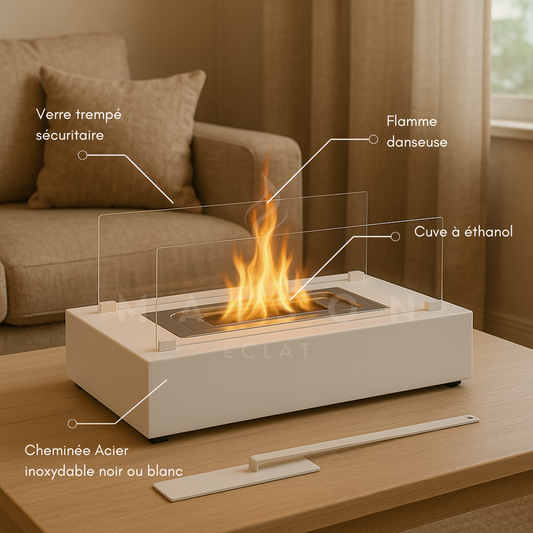 Cheminée de Table à Flamme Dansante Rectangle - Maison Éclat